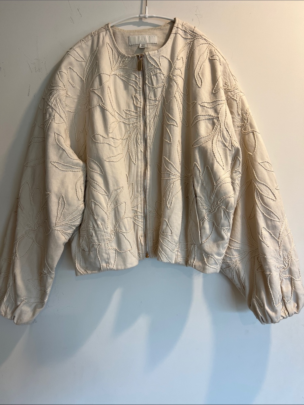 Zara Cream Embroidered Bomber Jacket